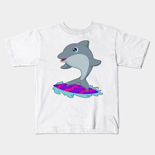 Dolphin Surfer Surfboard Kids T-Shirt